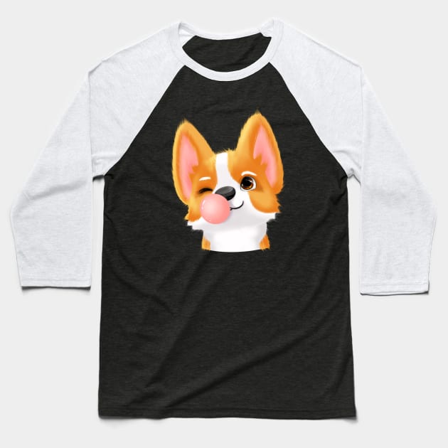 Corgi puppy with gum, cartoon corgi dog, puppy corgi funny Baseball T-Shirt by PrimeStore